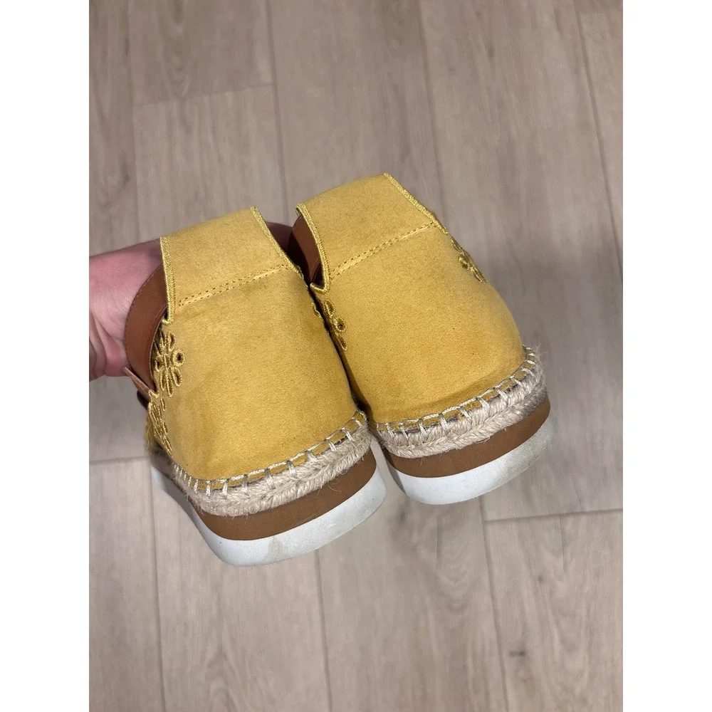 Torrid Mustard Yellow Eyelet Embroidered Espadrille Ankle Strap Flats 10W
